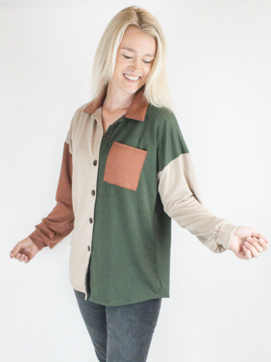 Olive/Rust Color Block Shacket