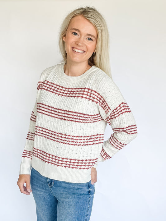 Brick + Cream Stripe Sweater