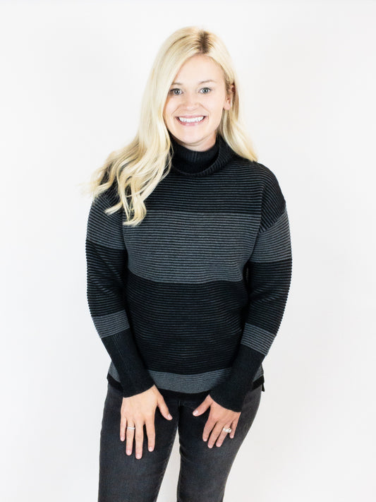 Tribal Two-Tone Black Turtleneck Sweater