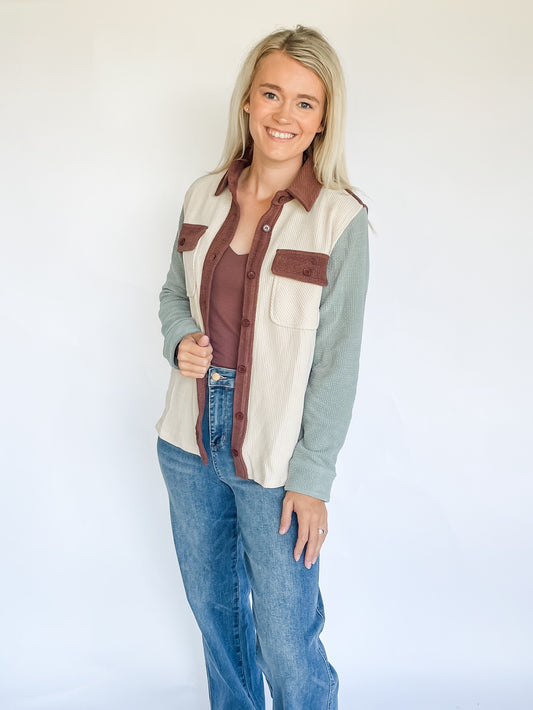 Color Block Corduroy Shacket
