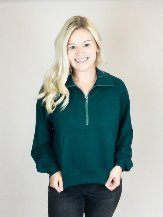 Dark Green Half Zip Collar Sweatshirt