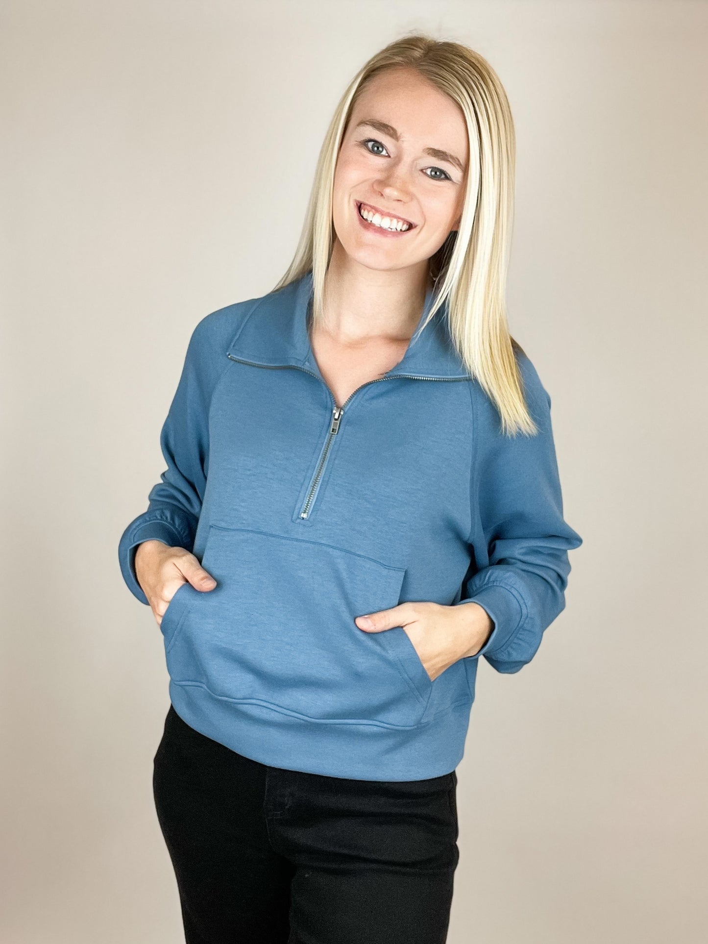 Blue Half Zip Collar Sweatshirt