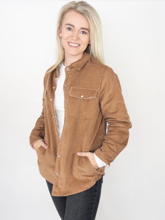 Camel Corduroy Sherpa-Lined Jacket