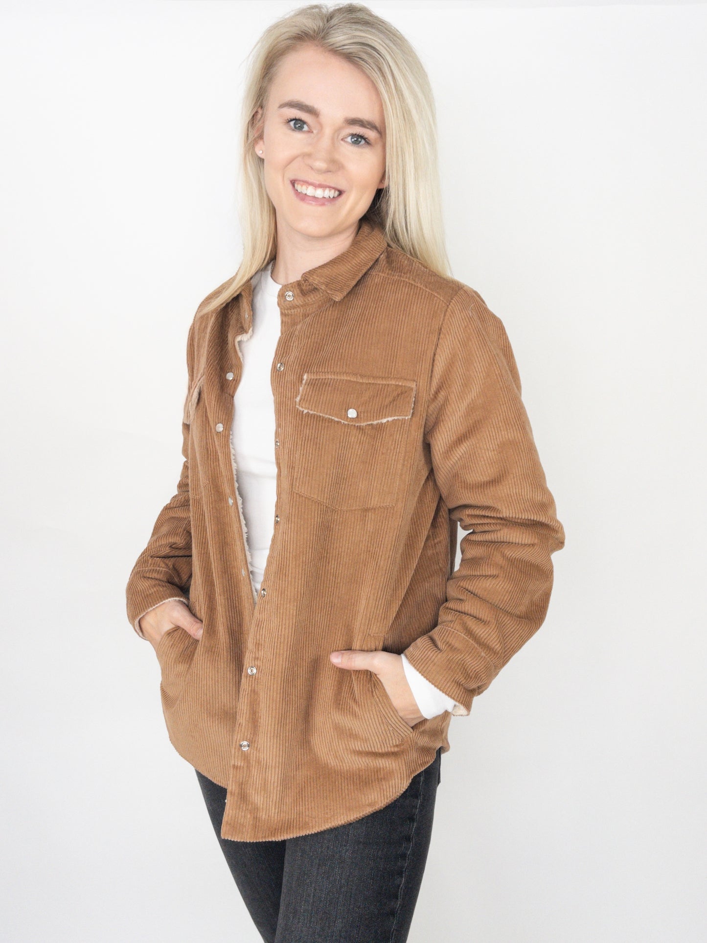 Camel Corduroy Sherpa-Lined Jacket