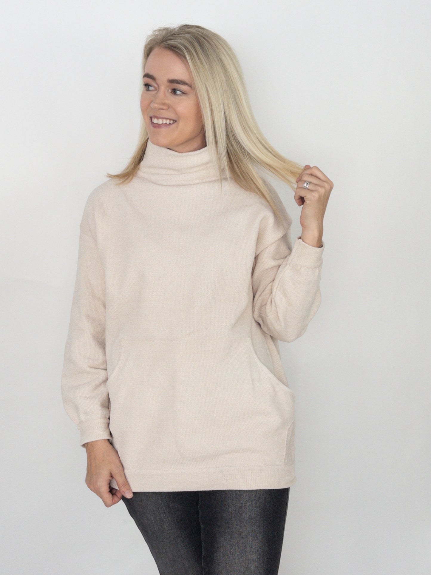 Oatmeal Mock Kneck Knit Tunic Sweater