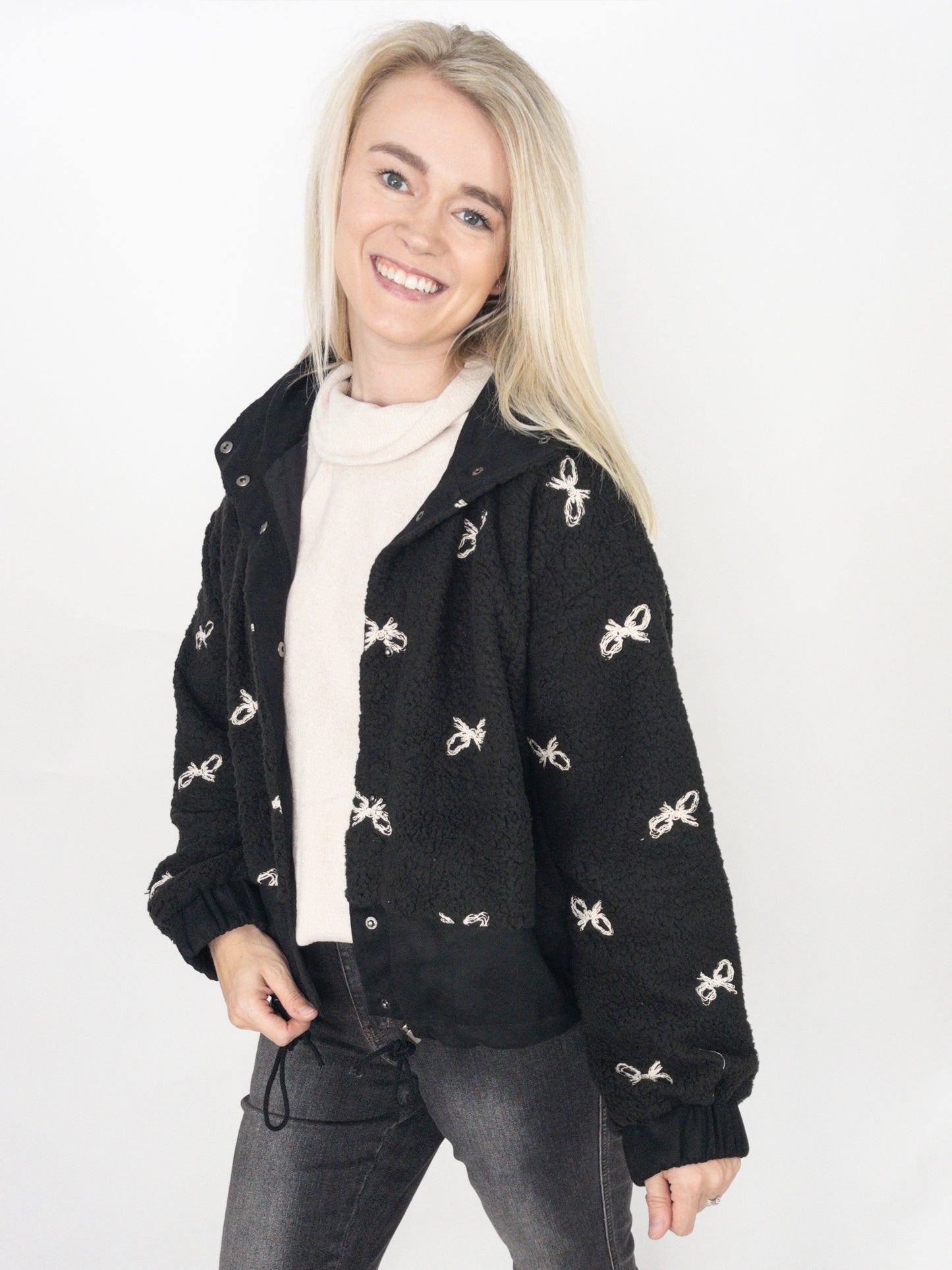 Black Bow Embroidery Mixed Jacket