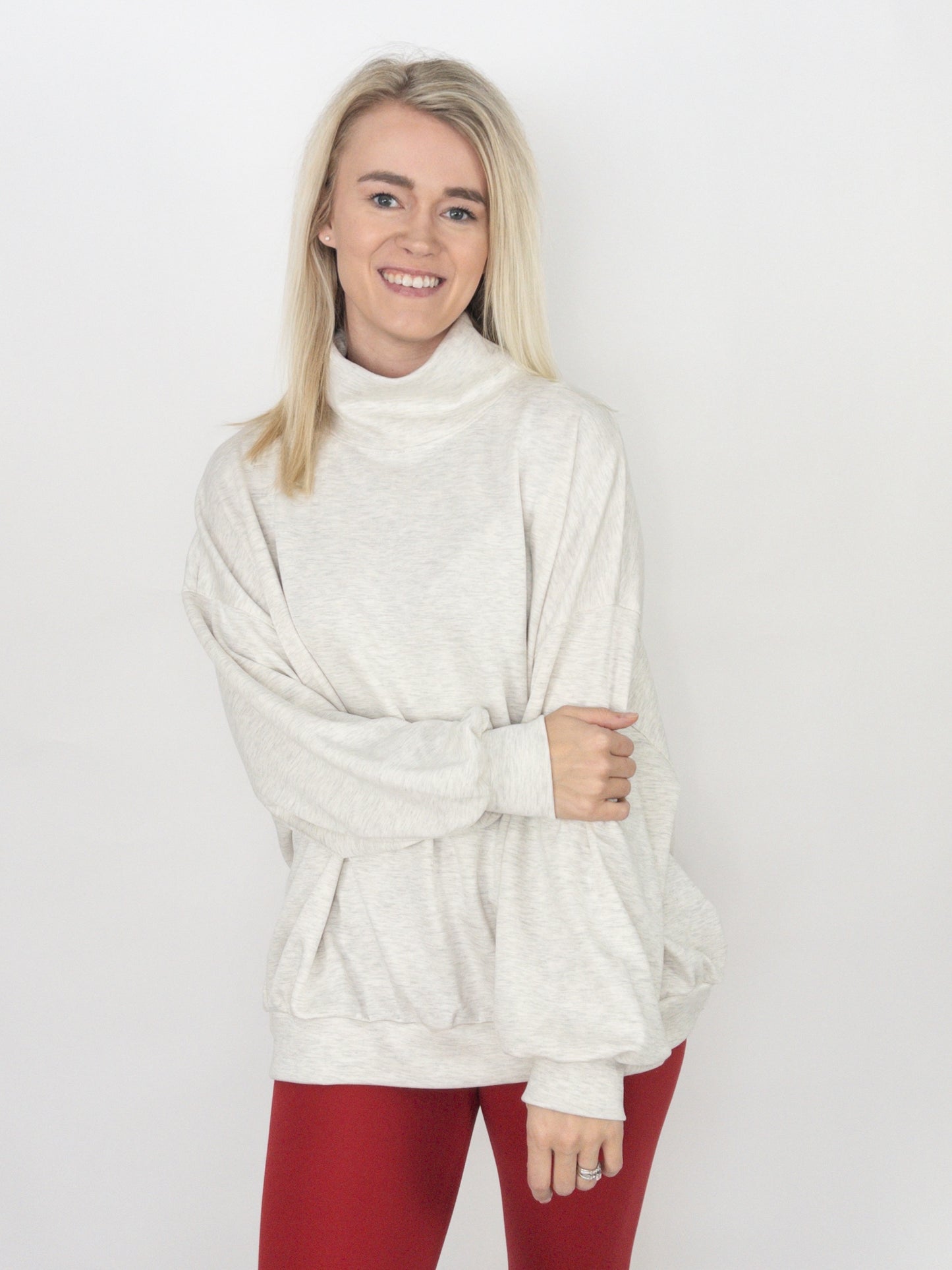 Oversized Mock Neck Sweatshirt Tunic - Ash Grey