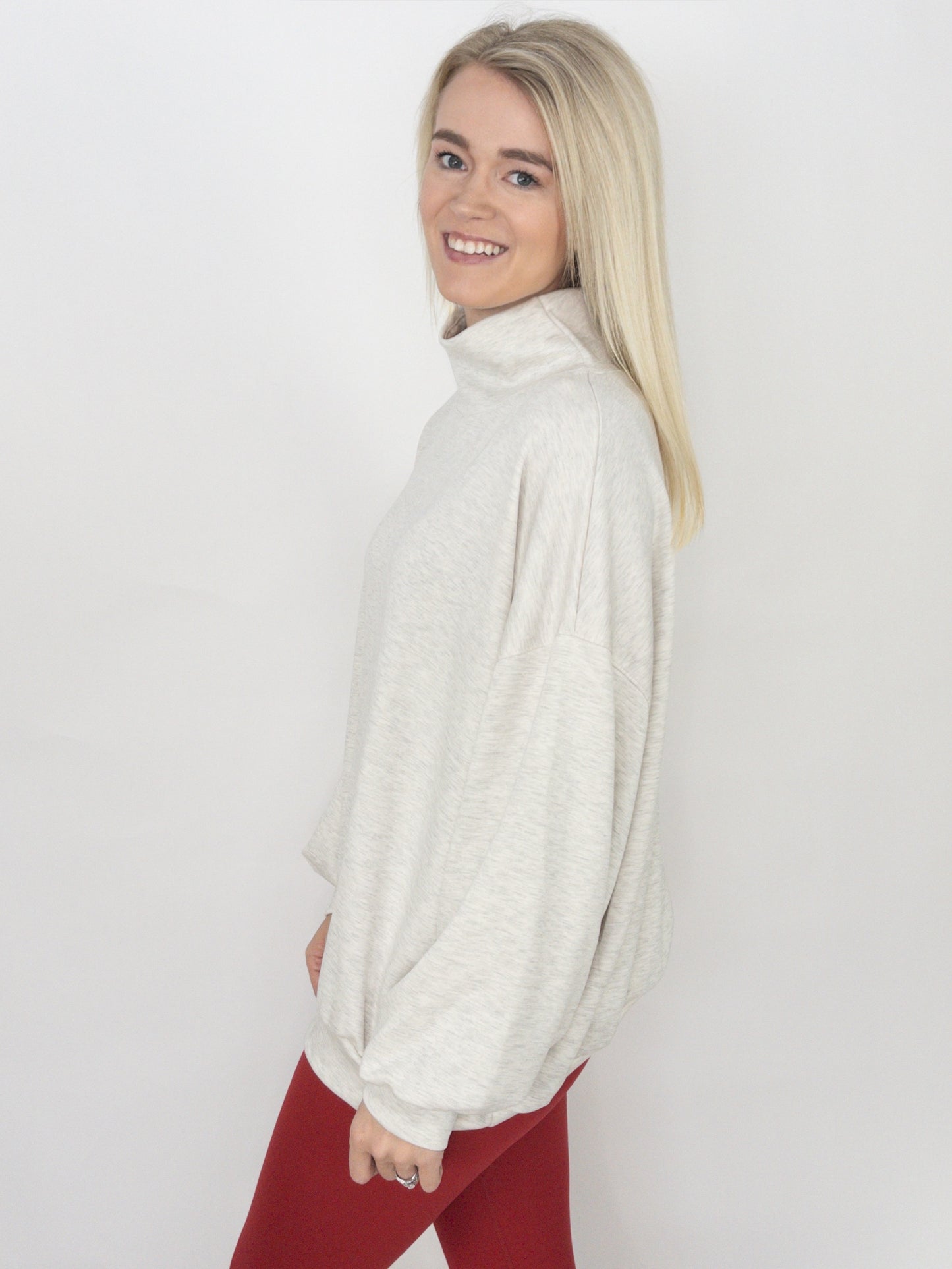Oversized Mock Neck Sweatshirt Tunic - Ash Grey