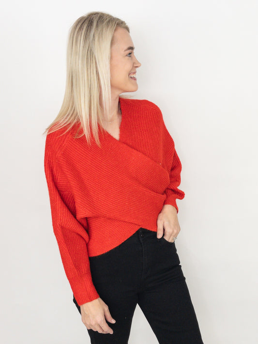 Ruby Wrap Crossover Ribbed Fuzzy Knit Sweater