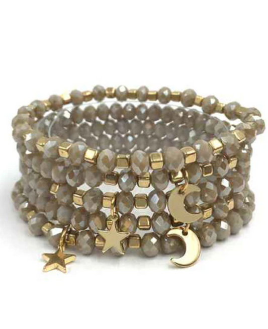 Star & Moon Glass Stretch Bracelet Set