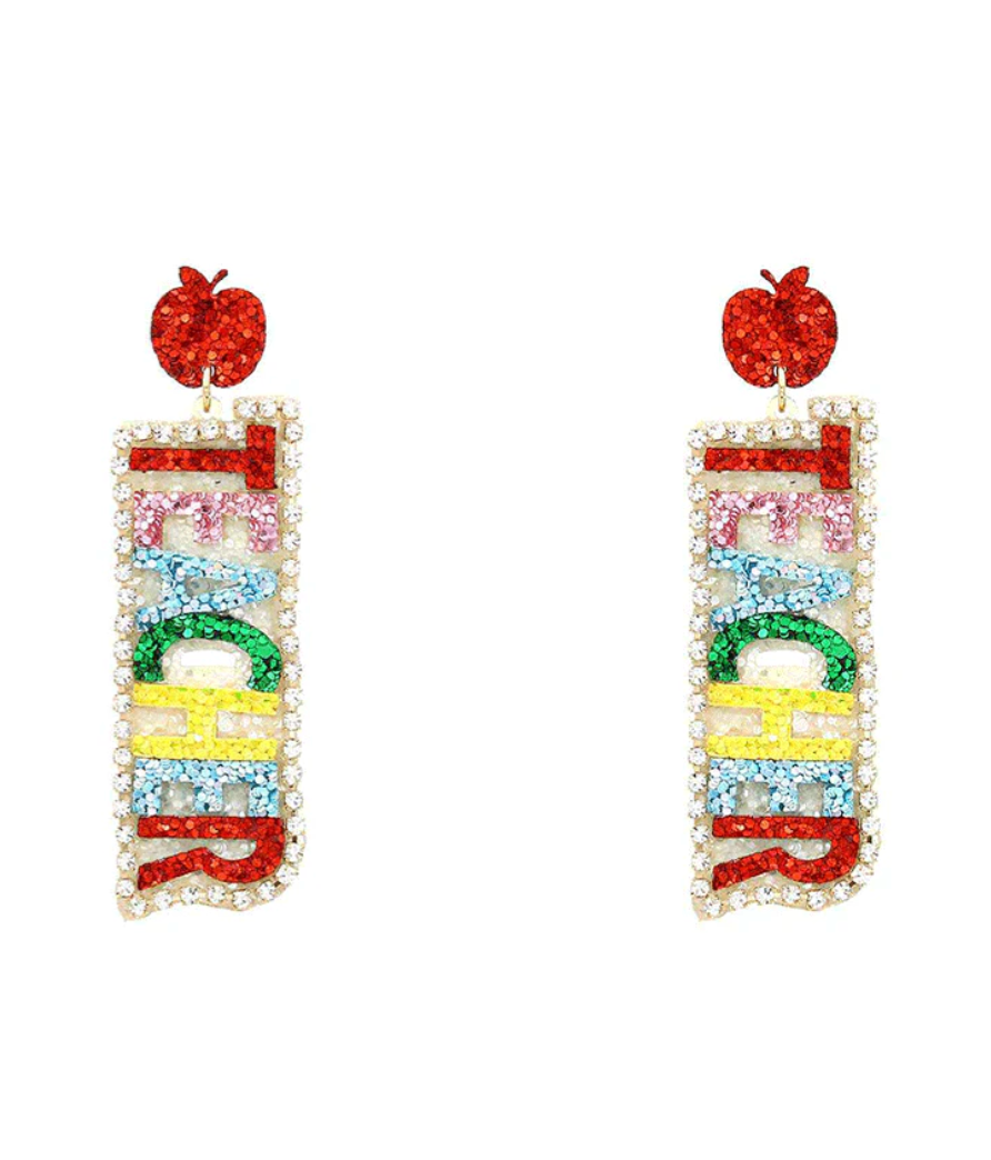 Teacher Glitter Apple Earrings