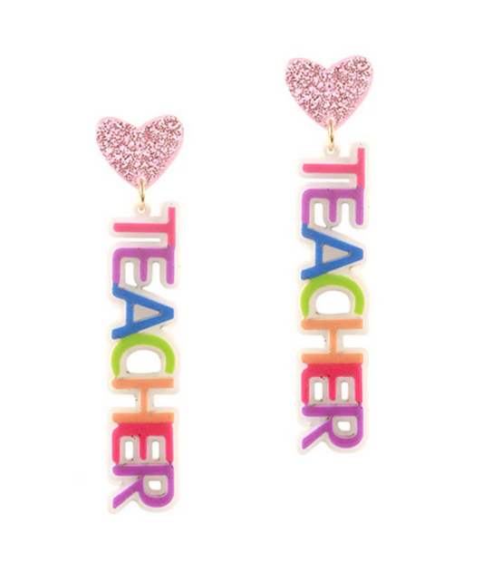 Teacher Glitter Heart Earrings