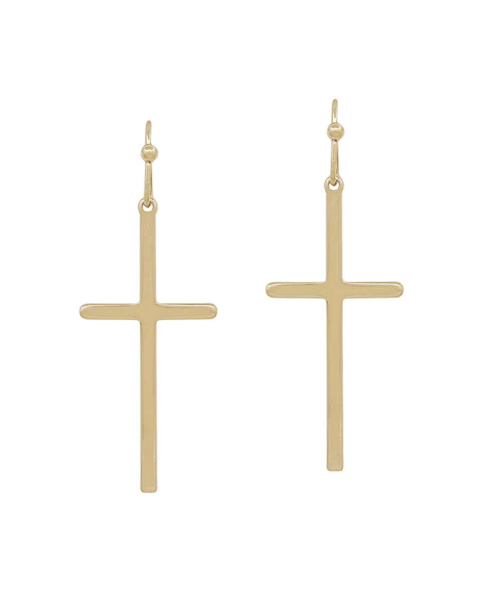 Cross Dangle Gold Earrings