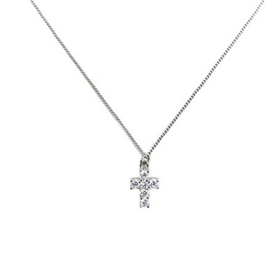 Silver CZ Mini Cross Necklace
