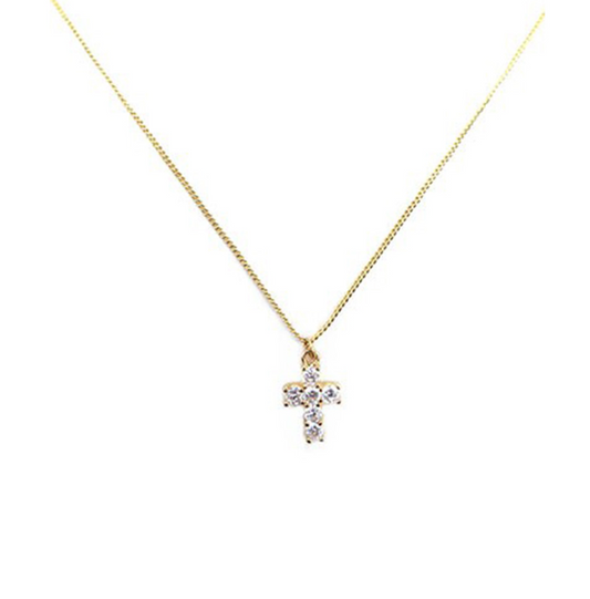 Gold CZ Mini Cross Necklace