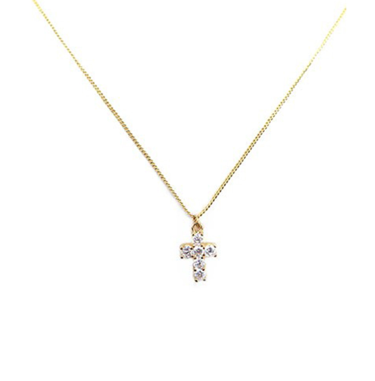 Gold CZ Mini Cross Necklace