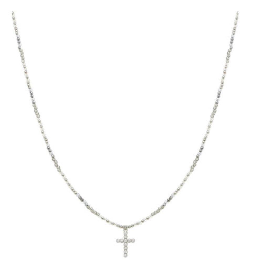 Grey/Silver Beaded Cross Necklace