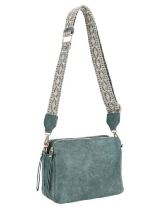 Blue/Green Crossbody Purse With Guitar Strap