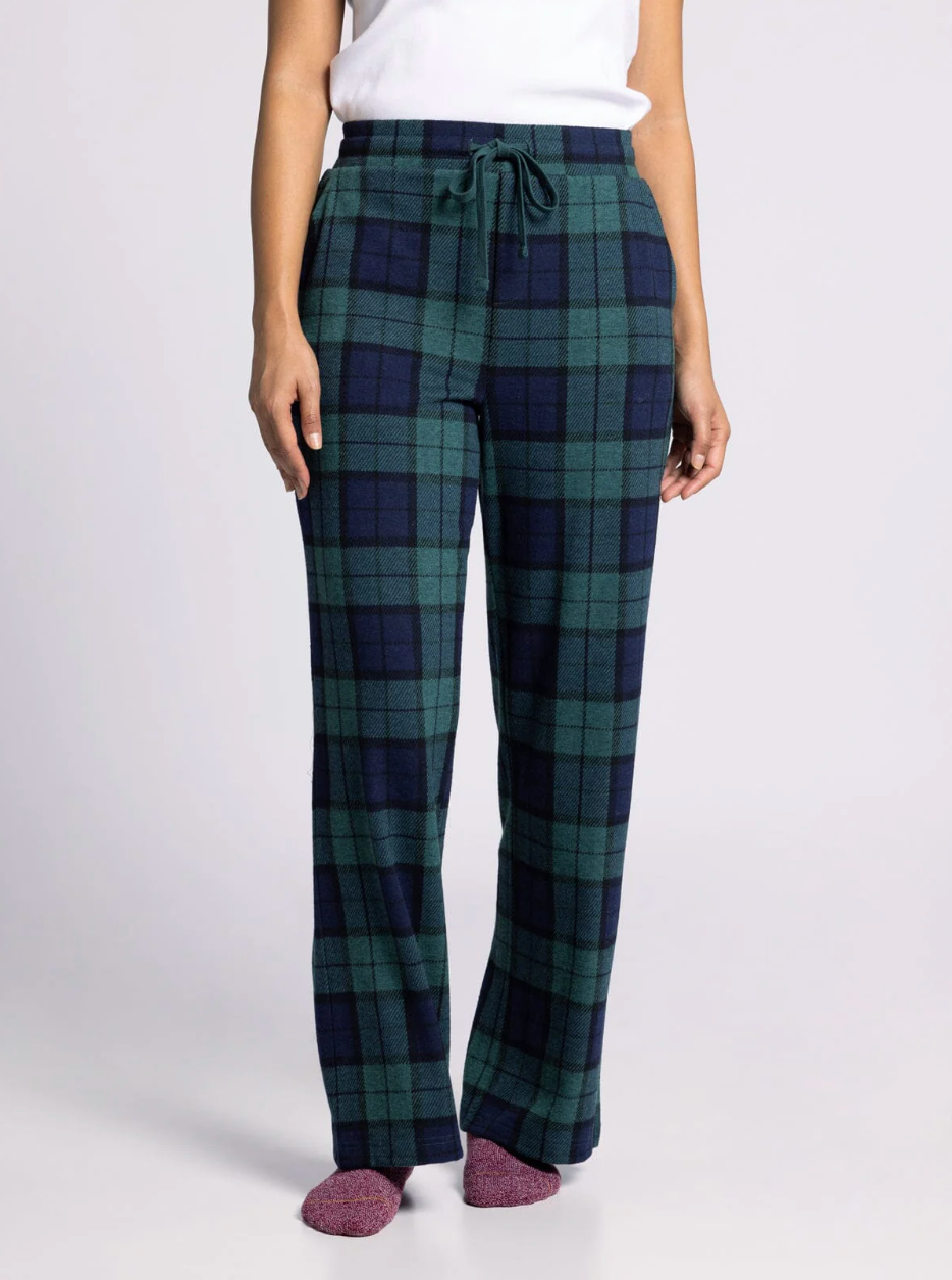 green and navy plaid holiday pajama pants  for women 