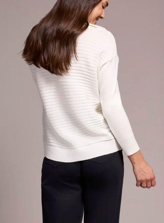 Eggshell Soft Zip-Up V-Neck Sweater