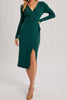 Hunter Green Ribbed Knit V-neck Wrap Midi Dress