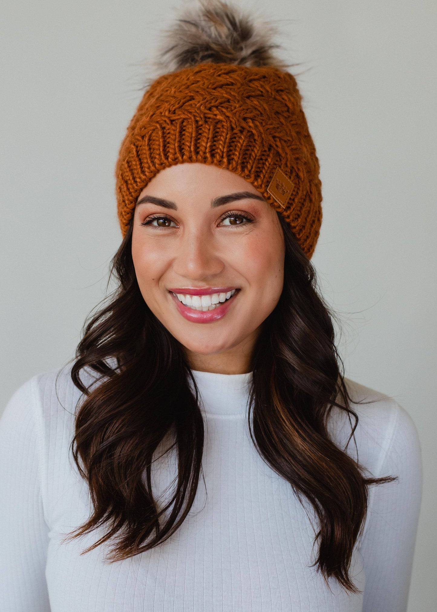 Rust Knit Pom Hat