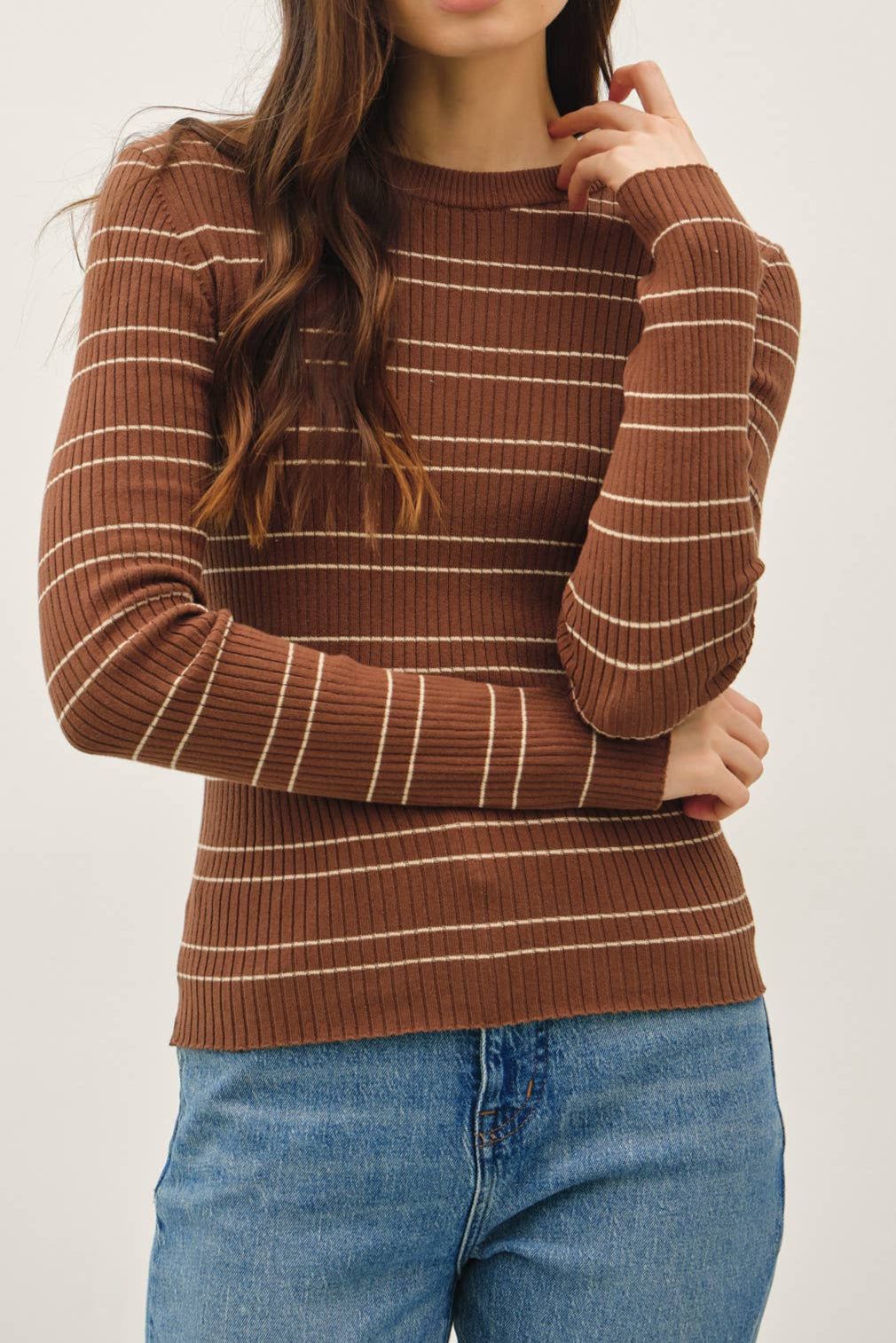 Double Stripe Crewneck Rib Sweater