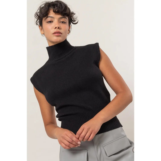 Black Sleeveless Turtleneck Top