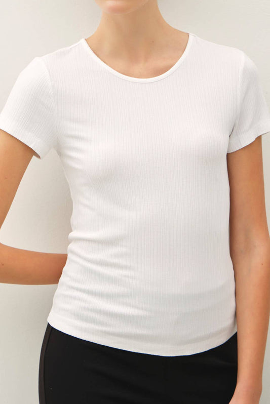 White Ribbed Fitted Jersey Tee