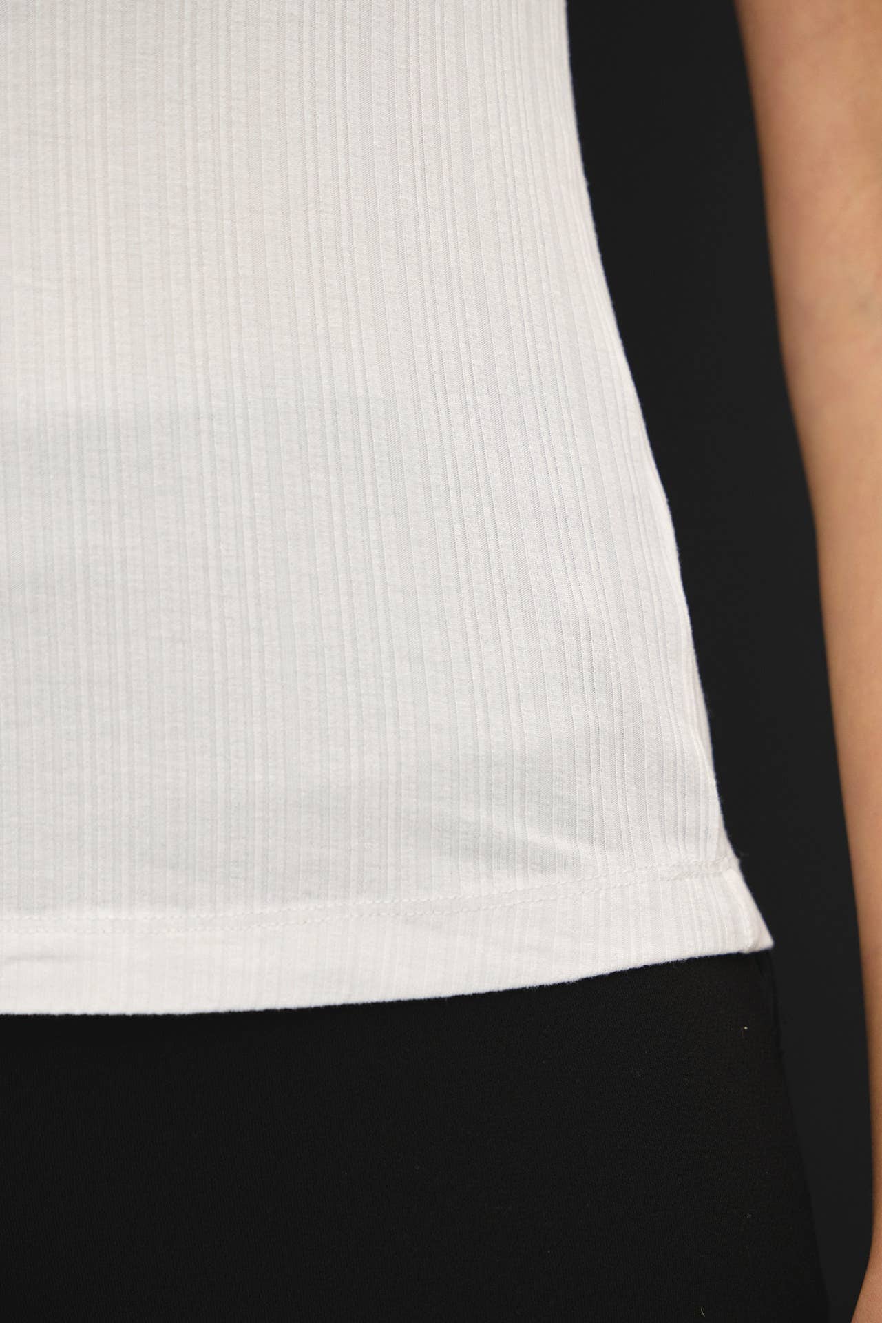 White Ribbed Fitted Jersey Tee