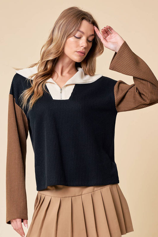 Neutral Color Block Top