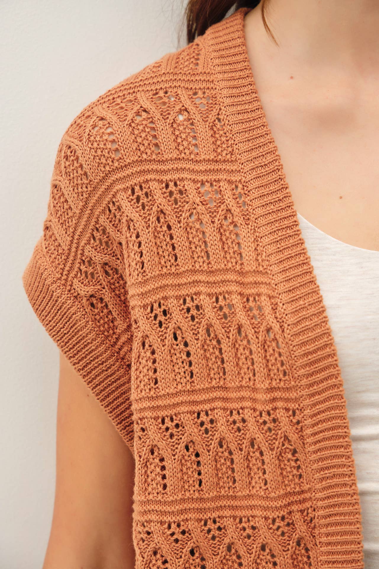 Rust Crochet Knit Open Cardigan