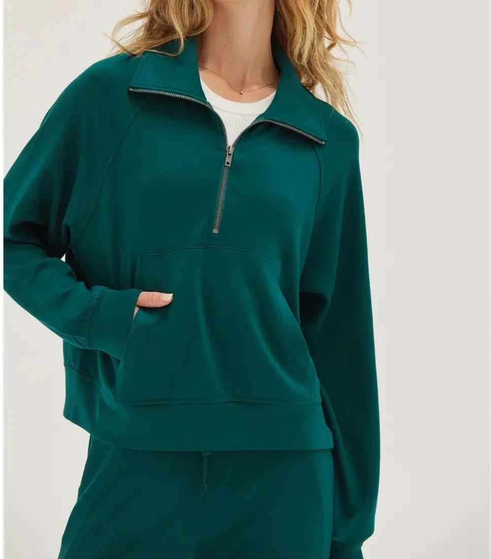 Dark Green Half Zip Collar Sweatshirt