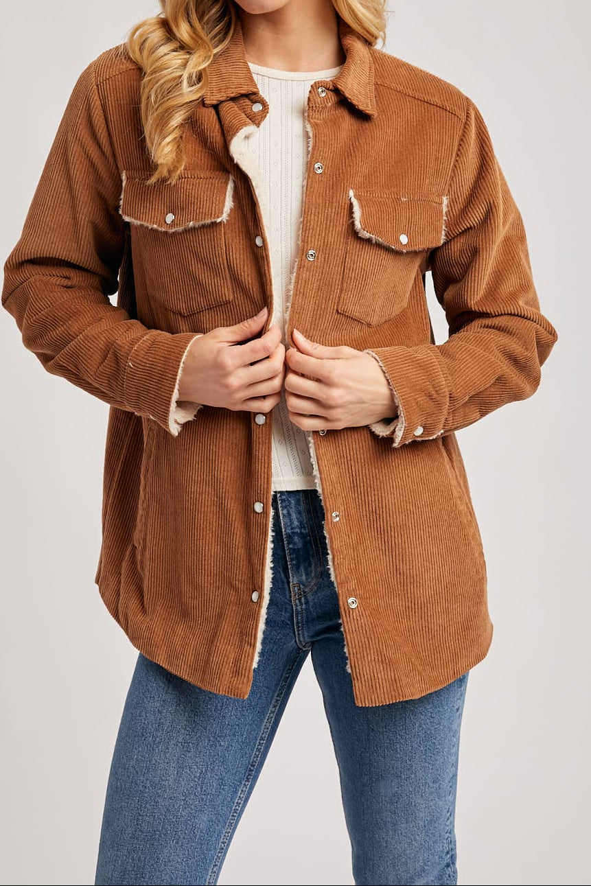 Camel Corduroy Sherpa-Lined Jacket
