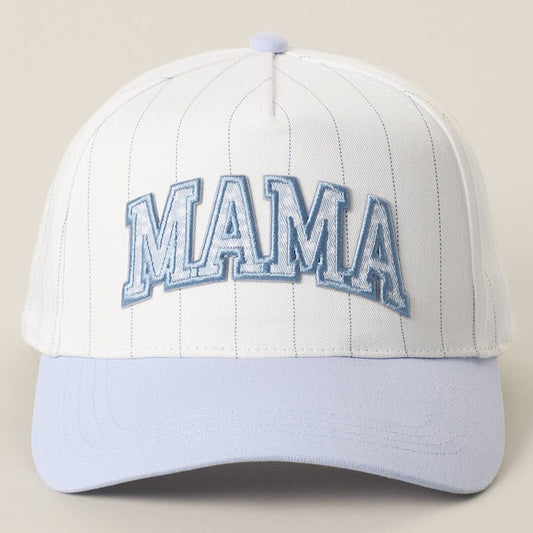 Mama Embroidered Patch Pinstripe Trucker Hat - Lt. Blue