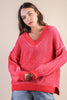 Red Ribbed V-Neck Sweater