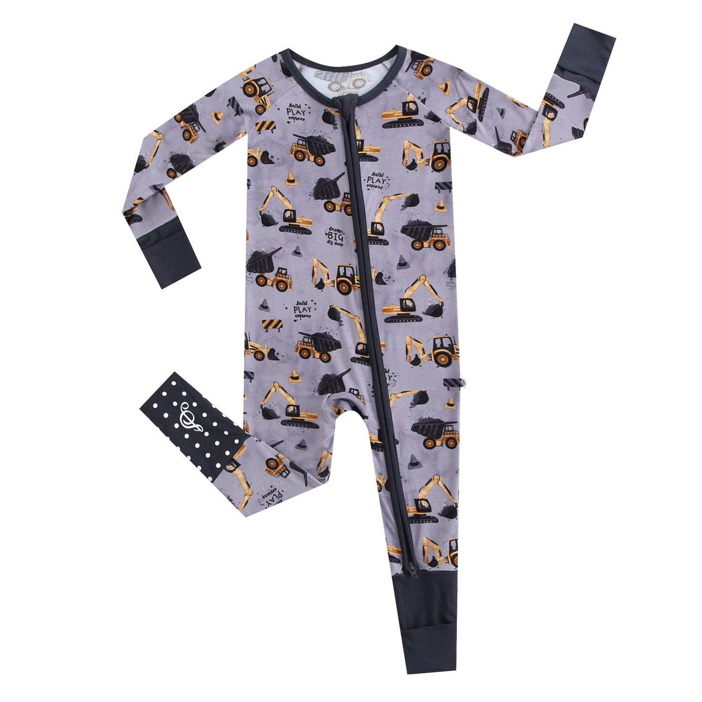 Construction Bamboo Convertible Romper Zipper Baby Pajamas