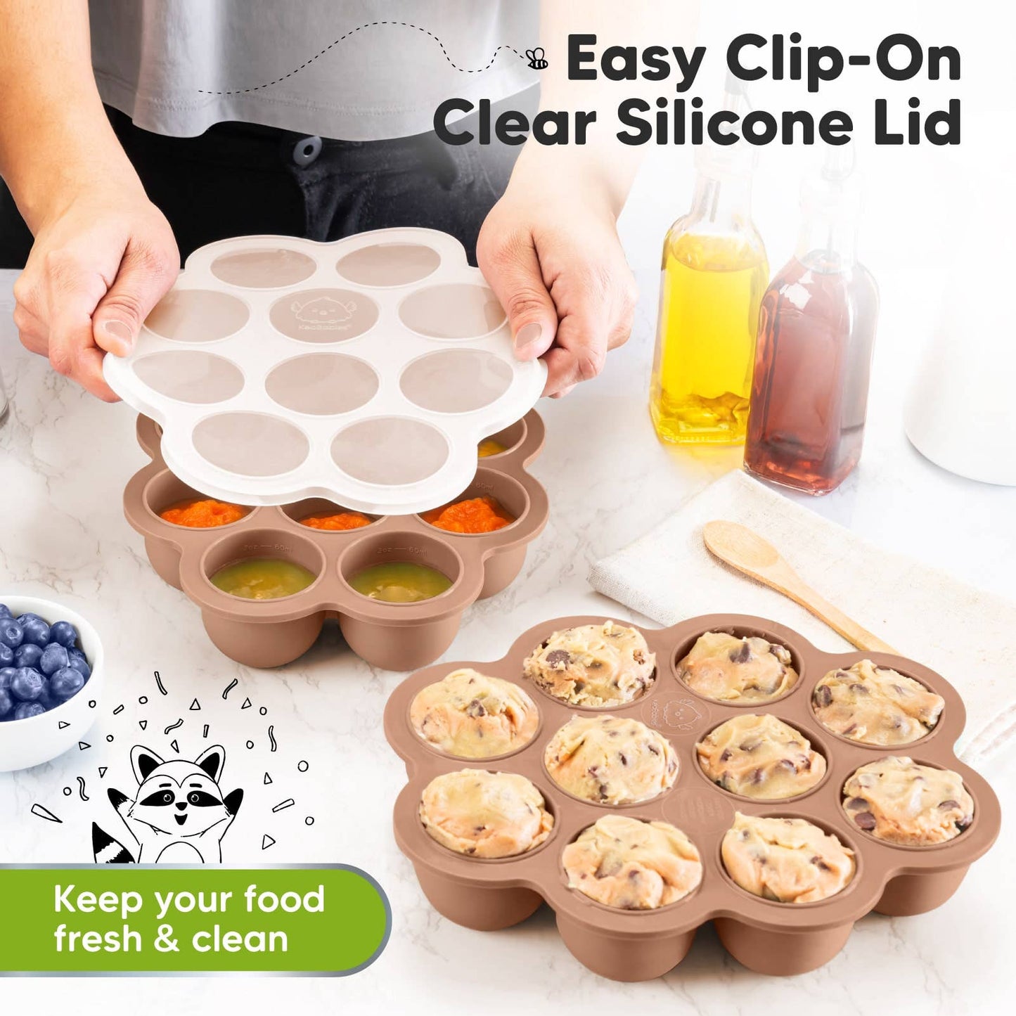 2oz x 10 Pods Prep Silicone Baby Food Freezer Tray with Lid