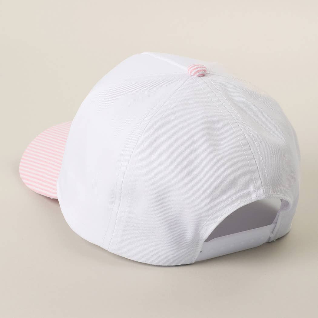 Mama Embroidered Patch Stripe Brim Trucker Hat - Pink