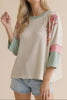 Plus Size Floral Color Block Wavy Rib Top