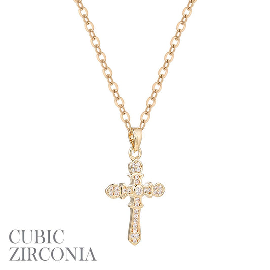 Gold CZ Cross Necklace