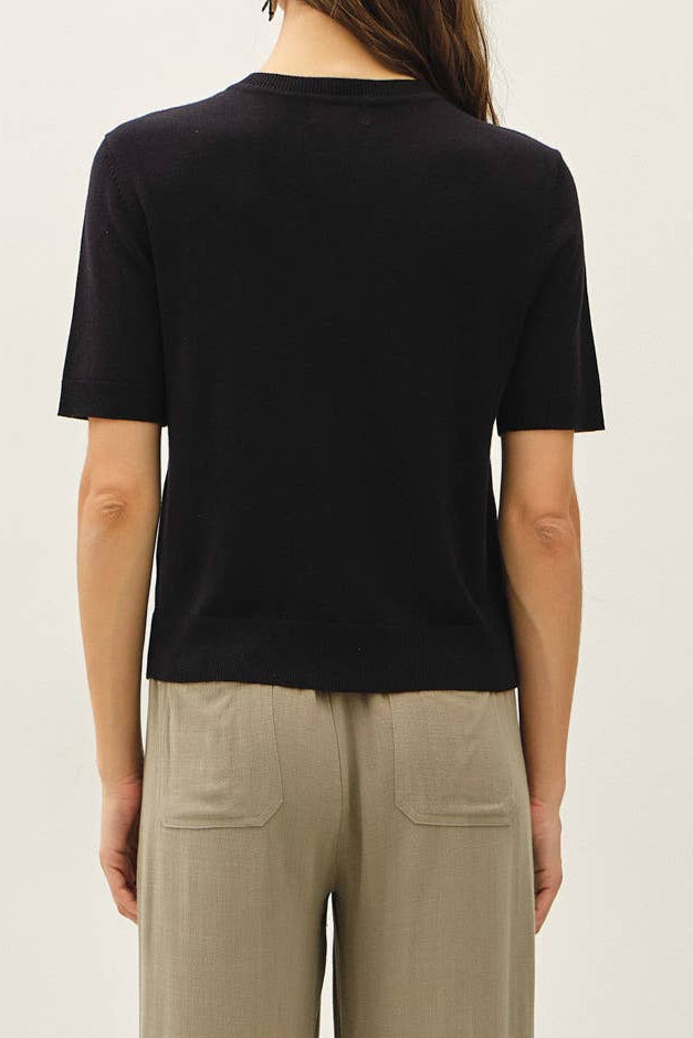 Black Short Sleeve Button Front Cardigan