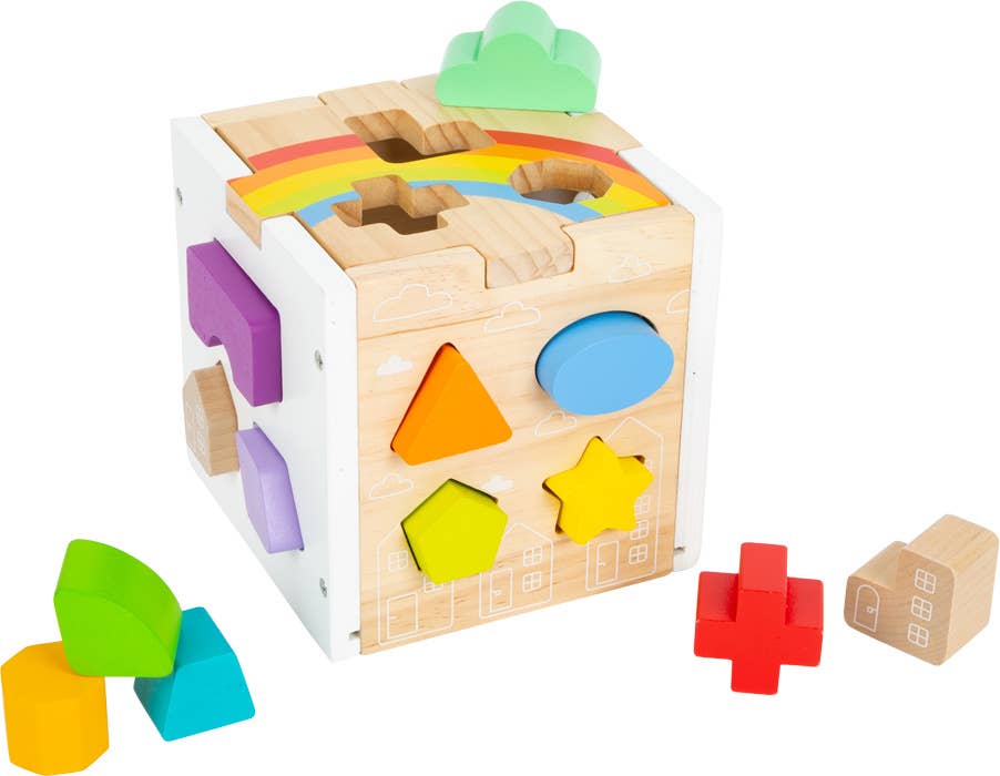 Wooden Toys Rainbow Shape Sorter Cube Playset