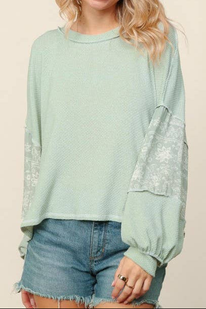 Plus Size Boho Sage Waffle Top