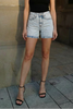 Hybrid Style High Rise Midi Denim Shorts - Light Acid Wash
