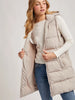 Beige Hooded Zipper Down Long Puffer Vest