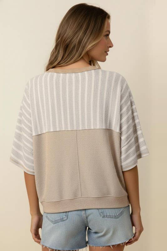 Plus Size Flutter Sleeve Stripe French Terry Top