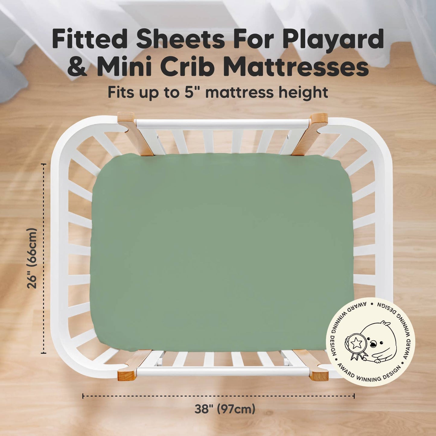 Fitted Mini Crib Sheets, Pack and Play Sheet - Green