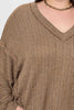 Brown Curvy Striped V Neck Top