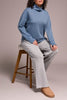 Puckered Knit Drop Shoulder Funnel Neck Top Slateblue